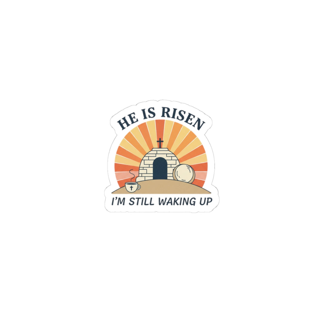 He Is Risen Sticker | Playful Christian Easter, Sunrise Vintage Kiss-Cut