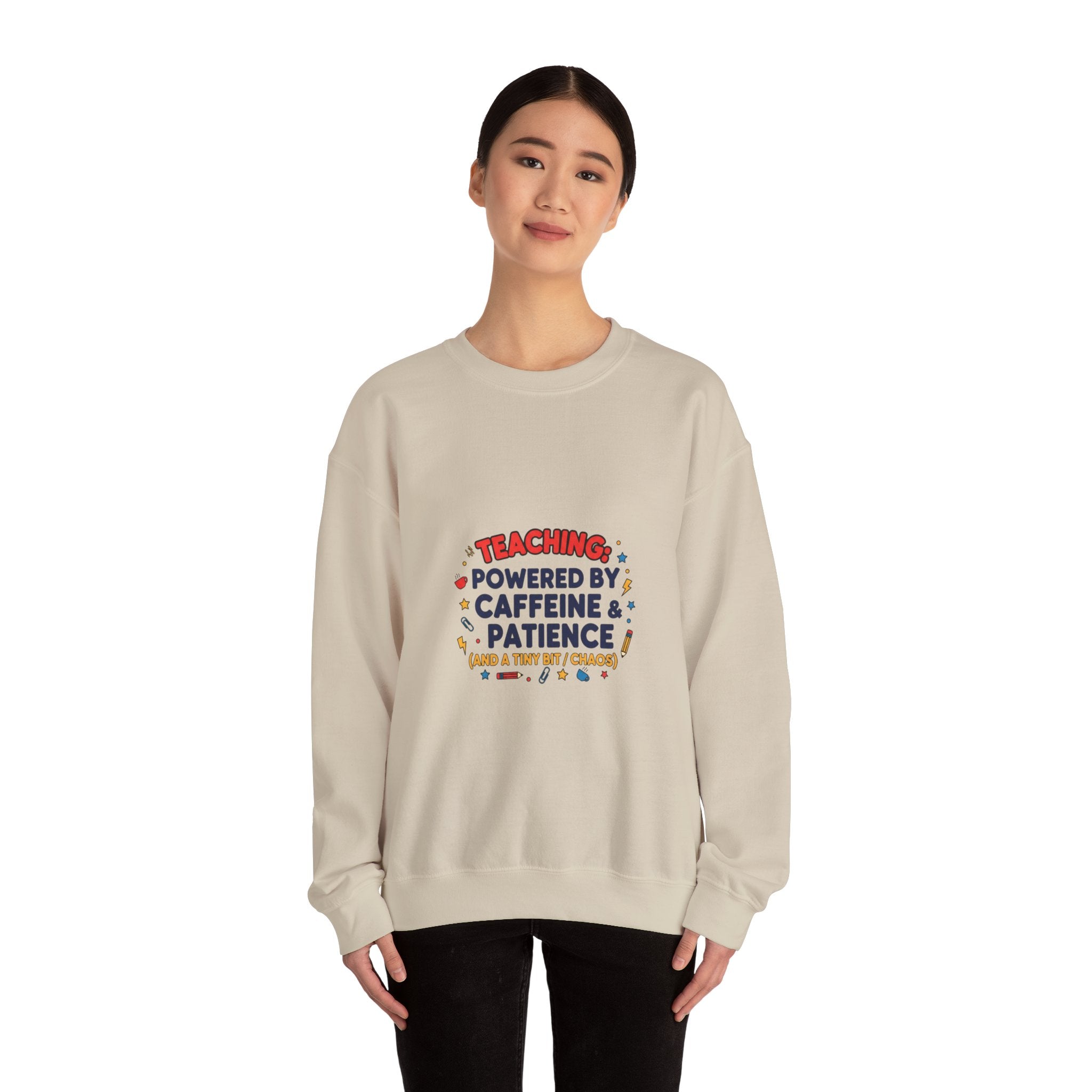 Teaching Powered by Caffeine & Patience Crewneck Sweatshirt | Teacher Appreciation, Teacher Life
