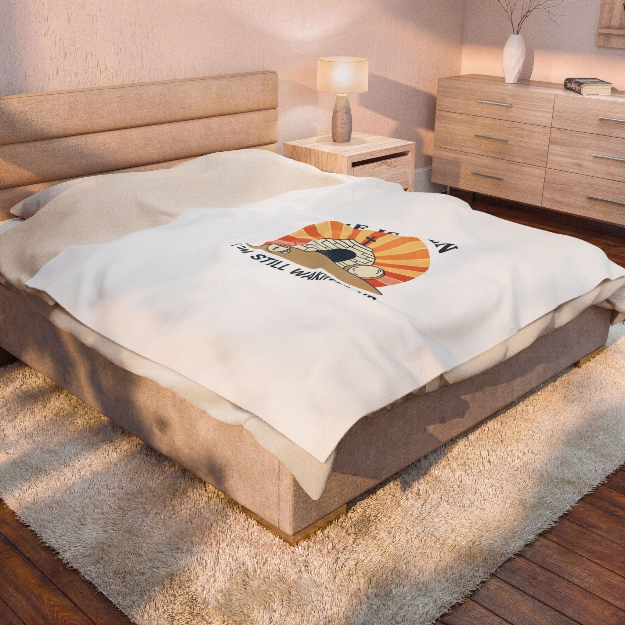 He Is Risen - I'm Still Waking Up Velveteen Blanket | Christian Easter, Faith-Based Humor