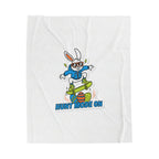 White t-shirt with a cartoon bunny on a skateboard and 'Hunt Mode On' text.