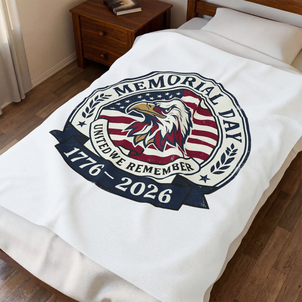 Memorial Day 1776–2026 USA 250 Velveteen Plush Blanket | vintage distressed patriotic