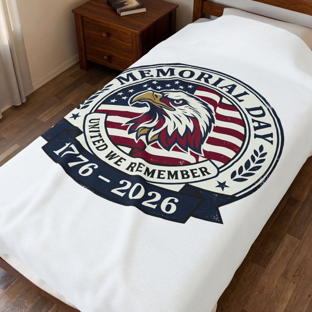 Memorial Day 1776–2026 USA 250 Velveteen Plush Blanket | vintage distressed patriotic