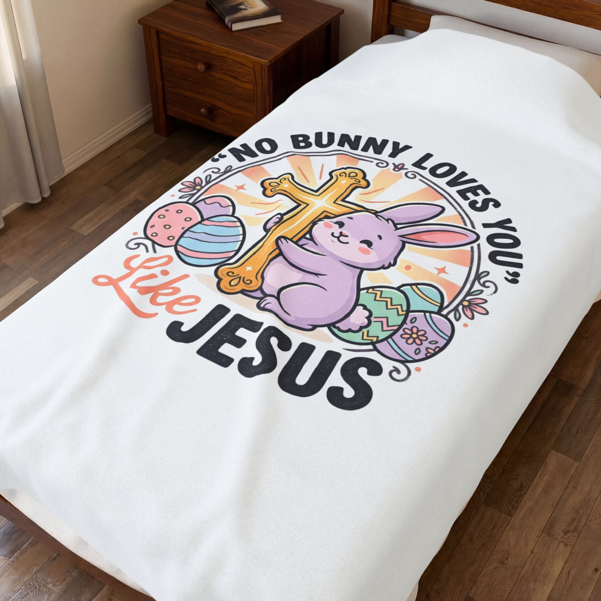 No Bunny Loves You Like Jesus Plush Blanket | Easter Christian, Pastel Retro