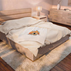 Bedroom with a bed featuring a blanket with 'Ciao' text, nightstand, and dresser.